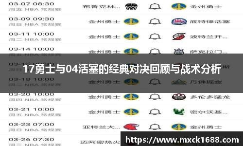 17勇士与04活塞的经典对决回顾与战术分析